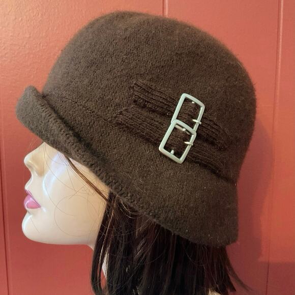 August T Wool Blend Winter Hat with Buckle Accents Brown - Picture 7 of 11